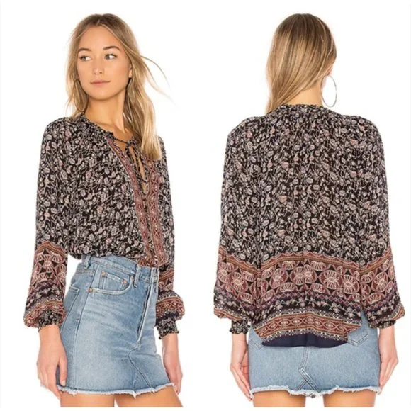 ASTR - Clara Tie Neck Peasant Blouse - Size Small - Picture 1 of 6